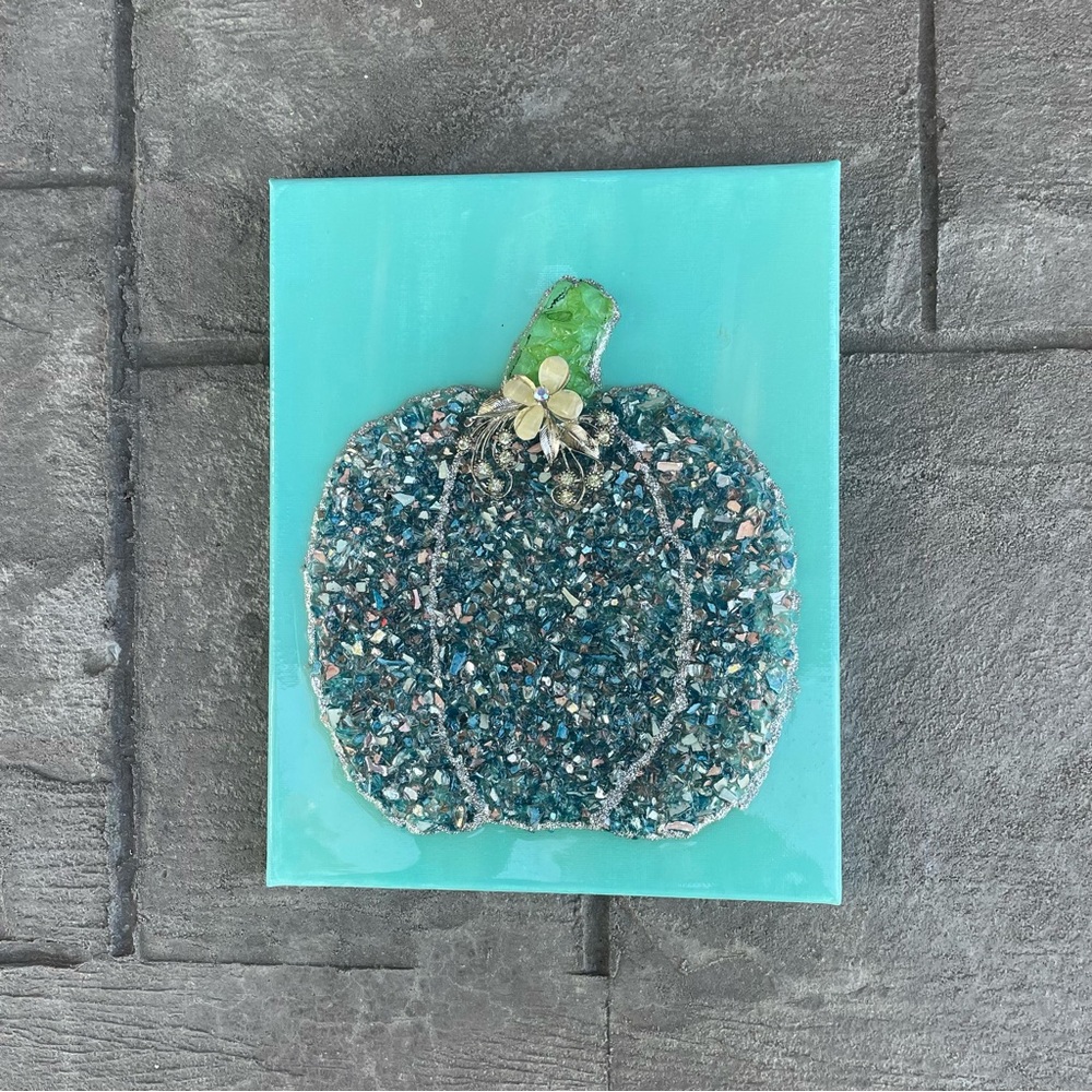 Handmade One of a Kind Pumpkin Glass Art Fall Halloween Sparkly